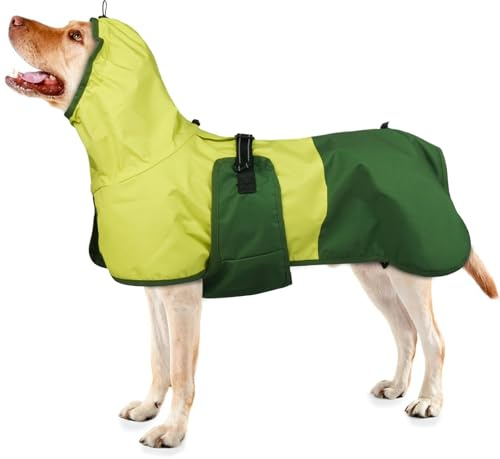Impermeabile Cane Taglia Grande, Giacca Impermeabile Mantella Antipioggia Cani Leggera Vestito Impermeabile Catarifrangente con Apertura per Guinzaglio(Verde, XL)