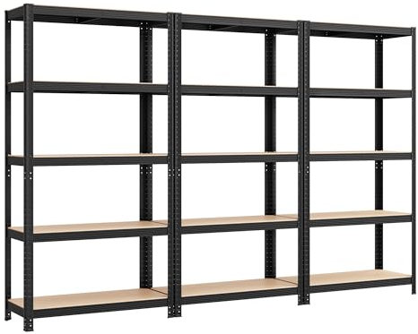 SONGMICS Estantería Pesada de 5 Niveles, Estantería de Acero, Montaje Rápido, Garaje, Almacén, Trastero, Carga de 875 kg, 40 x 270 x 180 cm, Negro GLR040B03