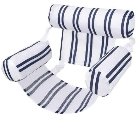 Flamingueo Bouee Piscine, Siège Flottant, Appui-tête et Accoudoir, PVC et Polyester, Design à Rayures, 80 x 90 x 15 cm