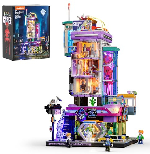 Lumibricks Cyberpunk Körpermoden-Shop mit Beleuchtung – 22 Lichtpunkte, 2701 Klemmbausteine Futuristisches Modehaus mit Kapselaufzug, Cyberpunk-Stadtserie für Erwachsene