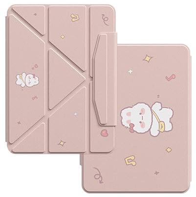 VooDirop Custodia per iPad Pro 11 Pollici M5/M4 (2025/2024), Carino coniglietto Cartoon Case con portapenne, Antiurto, Funzione Automatica Sleep/Wake, Rosa