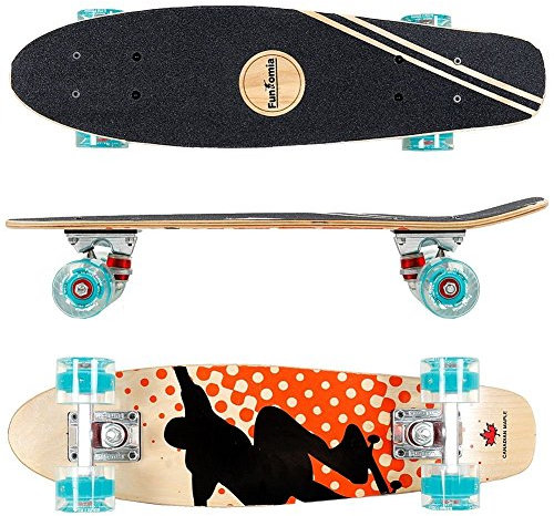 FunTomia Mini-Board Cruiser Skateboard 57cm aus 7-lagigem kanadischem Ahornholz inkl. ABEC-9 Kugellager - mit oder Ohne LED Rollen