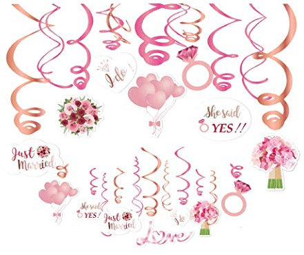 Kristin Paradise 30ct Hochzeit Brautschmuck Hängende Wirbel Dekoration – Deckenschlangen für Verlobungsfeier, Bachelorette Rose Dekor, Pink Party Favors, She Said Yes Dekorationspaket