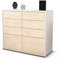 Stil.Zeit Sideboard Celeste, Korpus Weiss matt, Front Holz-Design Zeder (92x79x35cm) Push-to-Open Technik & Leichtlaufschienen
