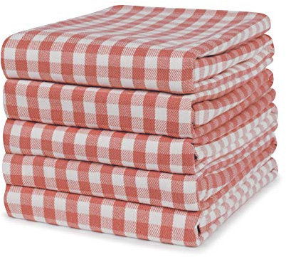 Kariert Geschirrtücher 100% Baumwolle | 5er Set | 50 x 70 cm | Rot Weiß Kariert | Saugfähige Restaurant Bar Glas Küchentücher