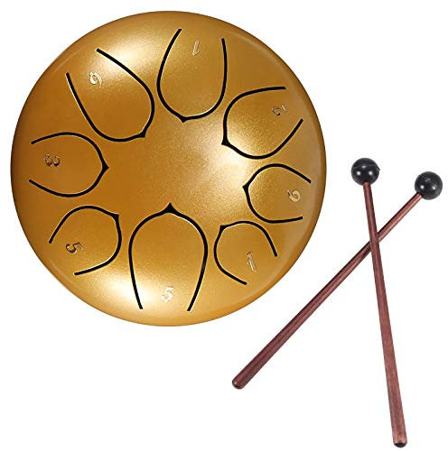 Konesky Steel Tongue Drum, 6 Zoll Stahlzungentrommel Hand Pan Percussion Drum für Meditation, 8 Tone Ätherisches Schlagzeug Instrumentarium mit Trommel Tragetasche, 2 Drumsticks, 4 Fingerpicks