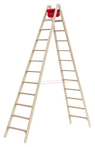 Hymer Holz-Stufenstehleiter 71499, beidseitig begehbar 2x12 Sprossen Arbeitshöhe 4,75 m