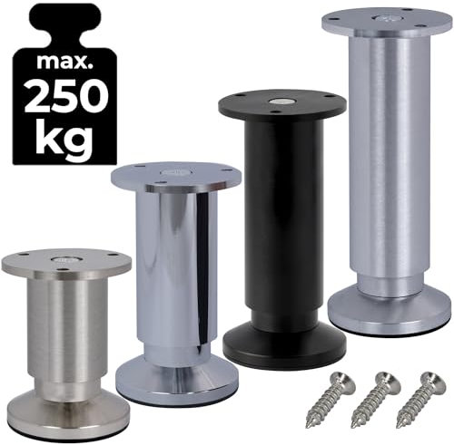 Stahlia 4er Set Möbelfüße Sofafuß Möbelbeine| Chrom Glanz | Höhe 6 cm |Ø 38 mm|belastbar bis 250 KG|Sofa Bett Schrank Couch