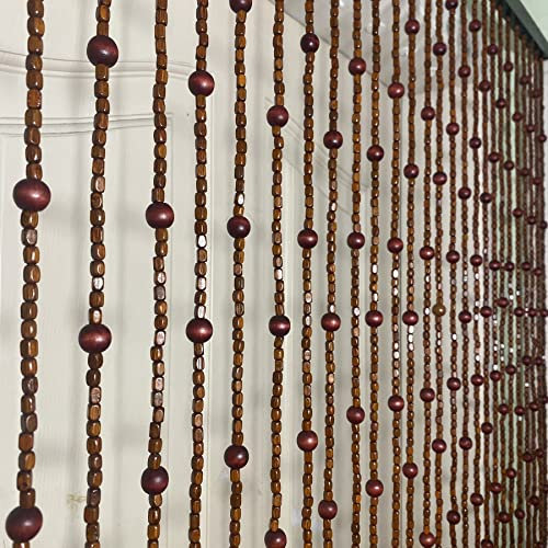 FlavorThings Natural Bamboo Wooden Beaded Doorway Curtain “Boho” 27 Strands 3ft Wide 6ft Long (Brown)
