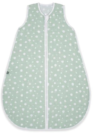 emma & noah Baby Schlafsack 0.5 TOG, Musselin Schlafsack für den Sommer, 100% Bio-Baumwolle, OEKO-TEX Zertifiziert, Atmungsaktiv und Leicht, Strampelsack für Neugeborene (Punkte Mint, 60 cm)