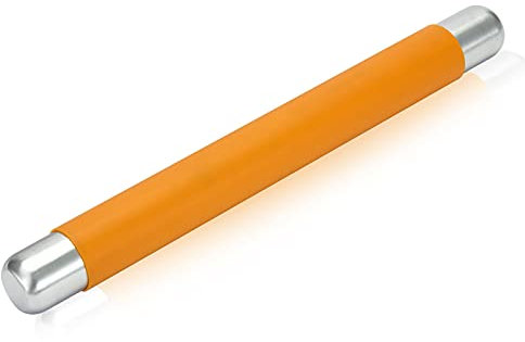 Remeel Silicone Rolling Pin Non Stick Surface for Baking Pie Crust, Cookie, Pastry, Fondant, Internal Steel Dough Roller 13.8 X 1.5 Inches (Orange)