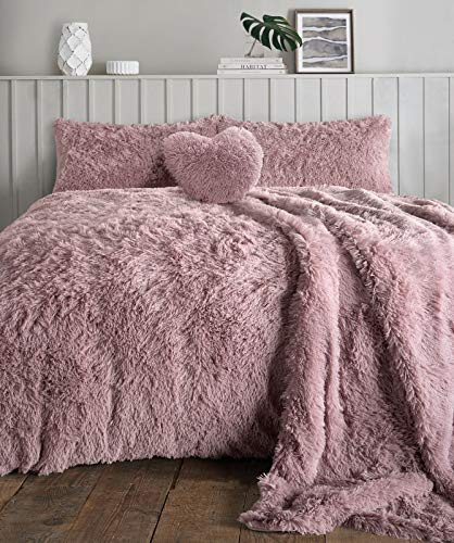 NIGHTZONE Teddy Bear Fleece Long Fur Cuddles Alaska Luxury Duvet Cover Set Warm Cosy Soft Teddy Bedding Set (Blush Pink, Super King)