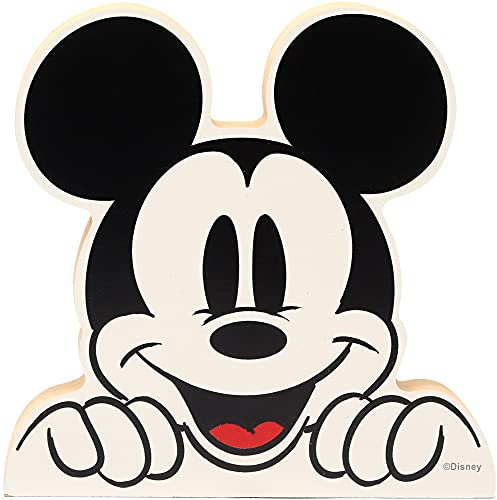 Open Road Brands Disney Mickey Mouse Head Shelf Sitter Decor - Chunky Wood Block Cutout for Kids' Bedroom, Play Room or Office
