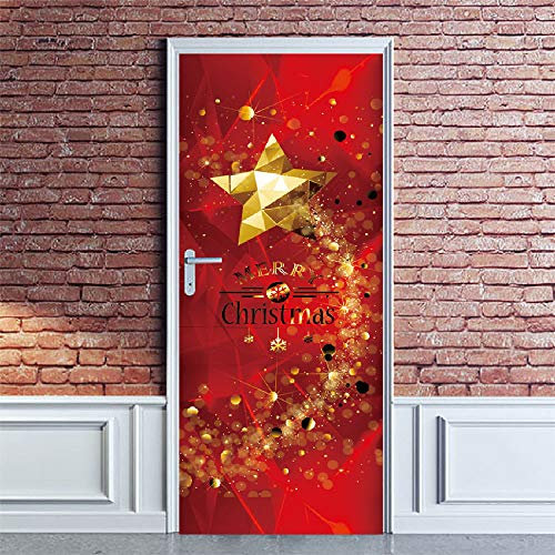 LLWYH Türaufkleber Türplakat Weihnachtssterne Selbstklebend Fototapete Türfolie Poster Tapete 95 x 215 cm