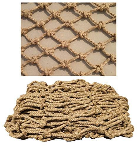 bandezid Fallschutznetz aus Hanfseil, Kletternetz für Kinder, Balkon, Zaun, Vogel- und Hanfseil, Klettern, Ladungsanhänger, Netzdurchmesser 12 mm, Maschenweite 15 cm, Hanfseil, 1 x 8 m