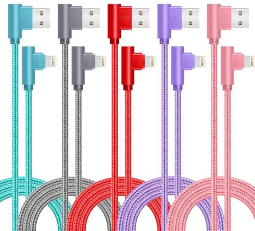 SHUSEL for iPhone Charger Cable Right Angle Lightning Cable 5Pack 90 Degree 6FT Nylon Braid Charging Cord Fast Charging Compatible for iPhone 14/13/12/12pro/11/11pro/XS/MAX/XR/X/8P/8/7P/7/6