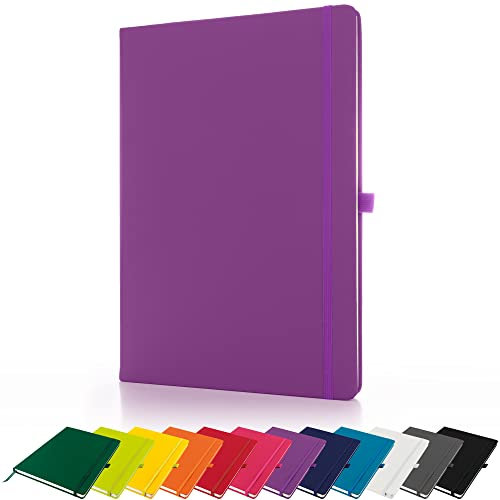 Savvy Bee Premium A4-Notizbuch, liniert, fester Einband, mit Stiftschlaufe, 196 Seiten, elastischem Verschluss und Lesebändchen, Notizblock, Notizbuch, Notizblock, Violett
