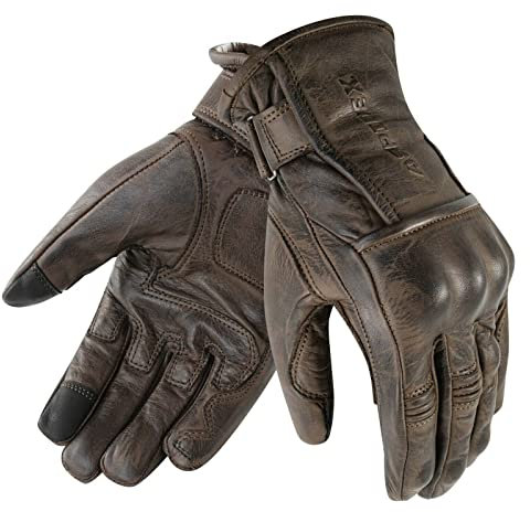 Motorradhandschuhe aus Leder mit Protektoren CAFE RACER Chopper Custom Braun Touch, braun, L