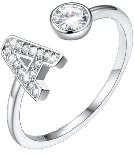 SILVERCUTE Initiale A Ring 925 Silber Zirkonia Buchstabe Offener Ring verstellbar Alphabet Statement Ring Hochzeit Verlobung Schmuck Accessoire für Mädchen Frauen
