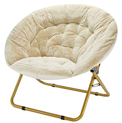 Urban Shop Faux Fur Saucer Chair, 36.2D x 36.2W x 31.9H in, Ivory
