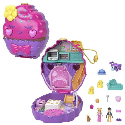 Polly Pocket Mini-Univers Coffret Le Café Cupcake Petite Douceur avec 2 Mini-Figurines Et 13 Accessoires, Jouets De Voyage, Jouet Enfant, Dès 4 Ans, HKV31