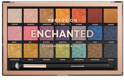 Profusion Cosmetics Enchanted 21 Shade Eyeshadow Palette and Brush, Get Mesmerizing Eye Magic and Day to Night Glam with the Enchanted Palette, Sparkle and Shine with Vibrant Colors