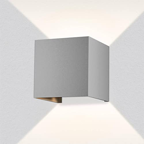 Metzler LED Wandleuchte in Graualuminium RAL 9007 Up-Down-Light IP 65 warmweiß, Wandlampe 9 W, 3000 K, Außenlampe eckig mit einstellbarem Lichtkegel, Leuchte für Innen- und Außenbereich