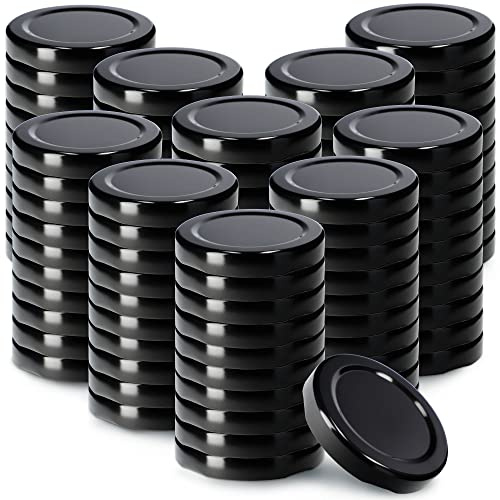 KADAX Jar Lids Ø 53 mm, Sealing Solutions for Small Bottles and Mini Jars, Metal Tops with Three Threads for Preserving Jam and Honey (Black Lids, Set of 100)