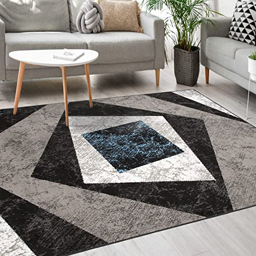 Mazovia Modern Teppich - Kurzflor - Teppich für Wohnzimmer, Schlafzimmer, Esszimmer - ÖKO-TEX Wohnzimmerteppich, Robust und pflegeleicht, Niedrige Florhöhe – Teppiche - grau blau 180 x 250 cm