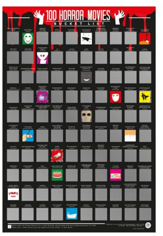 Gift Republic 100 Horrorfilme Rubbelposter, Schwarz und Rot, A2, 8,50 x 48,00 cm