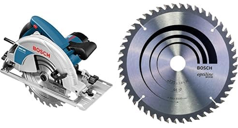 Bosch Professional GKS 85 - Sierra circular (2200 W, Ø Disco 235 mm, en caja) + Bosch 2 608 640 727 - Hoja de sierra circular Optiline Wood - 235 x 30/25 x 2,8 mm, 48 (pack de 1)