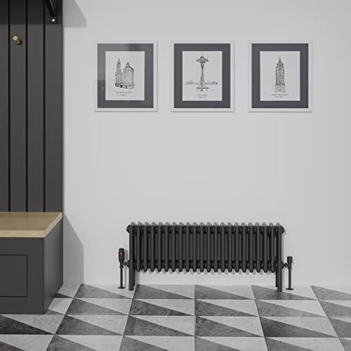 Warmehaus Traditional Cast Iron Style Black 4 Column Horizontal Radiator 300x1010mm Central Heating Space Saving Radiators