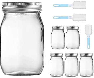 JMIATRY 6 Stück Mason Jar Wide Mouth 500ml, Einmachgläser mit Schraubdeckel mit 3 Reinigungsbürsten, Einmachgläser mit Schraubdeckel 500ml für Cocktail, Tee, Saft der Frucht