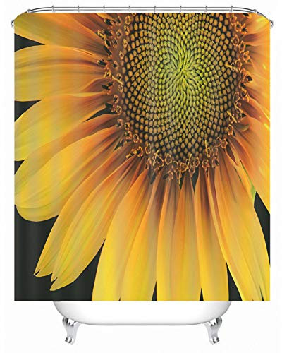 Cortina De Baño Antimoho Barata Cortina De Ducha Gruesa Estambre De Girasol Cortinas Baño Ecologicas Cortina Ducha Cuadrada Polyester Amarillo Ojales De Acero Inoxidable, 180X200Cm