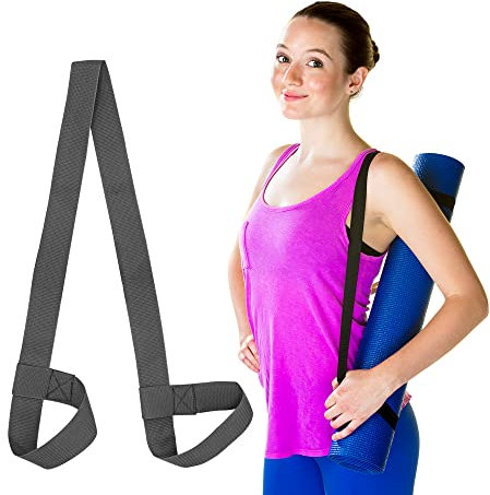 TrySalar Yogamatten-Gurt, Tragegurt, verstellbare Schlaufen, Halter, Yoga-Matte, Träger, Slap-Band-Geschirr, tragbarer Schultergurt, Fitness, Pilates, Dehngurte zum Tragen aller Mattengrößen (Grey)