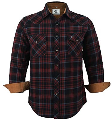 Coevals Club Herren Flanellhemd Langarm Kariertes Druckknöpfe Baumwolle mit Tasche Normale Passform Freizeithemd (Russet Braun Schwarz #6 S)