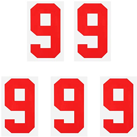 sourcing map Iron on Number 9 Heat Transfer 8 Red Single Number for Team Uniform, Sports T-Shirt, Football, Basketball, Baseball Pack of 5