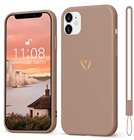Mitetabo für iPhone 11 Hülle Gold Liebesherz,Handyhülle iPhone 11 Mädchen Case Weich Silikon Slim Stoßfest Kratzfeste Süßes Gold Love Schutzhülle für iPhone 11 6.1 braun
