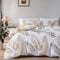 Michorinee Golden Leaves Duvet Cover Set Double Size Tropical Palm Leaf White and Gold Bedding Set Quilt Cover with Zipper Closure - 1 Duvet Cover 200x200 + 2 Pillowcases 50x75 cm