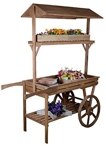 Flower Stand Wooden Cart Flowerpot Fleshy Ornamental Garden Shop Household Bedroom Plants Flowers Wheelbarrow Planter Pot Decor (Color : Brown, Size : 134x60x170cm)