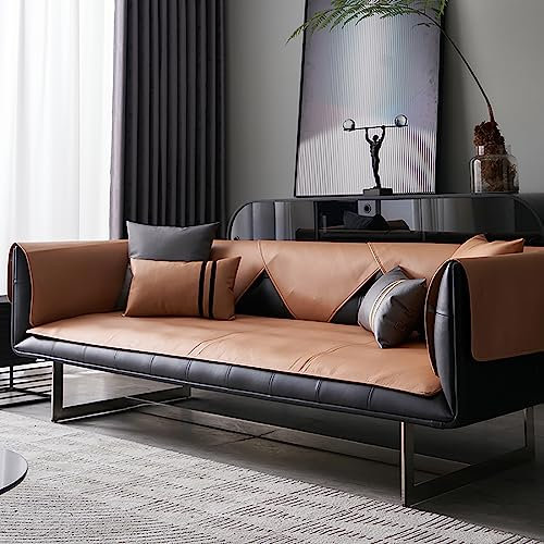 LIANGLAOI Kunstleder Sofabezug 1 2 3 4 Sitzer,rutschfest Sofa Überwurf,Waterproof PU Sofa Abdeckung Sofaüberwurf für Hunde,Katzen,Haustiere,Armlehne,Rückenlehne-Braun,1pc-80x210cm
