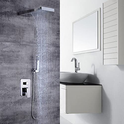 Duschsysteme, Duschzubehör, Unterputz Duschsystem Bausatz, Wandmontage Edelstahl Regendusche Kopfbrause Duschsystem, ein Knopf zum Umschalten Zwischen Warm und Kaltwasser(Silber)