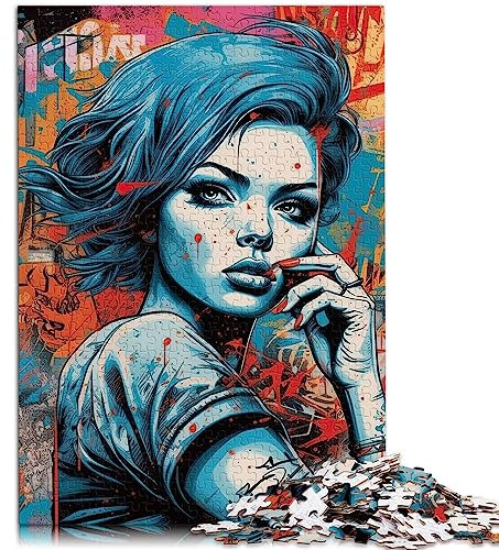 Puzzle Graffiti-Mädchen 1000-teilige Puzzles Holzpuzzles Teenager und Kinder Familienpuzzlespiel Größe: 50x75 cm