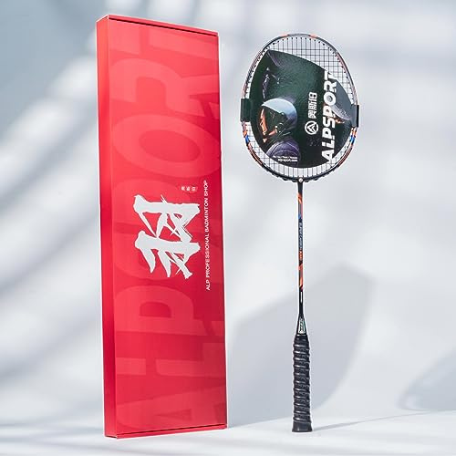 ALPSPORT GJ 10U G5 Superleichter professioneller Badmintonschläger aus Vollcarbon mit Geschenkbox, Badmintonschläger für Outdoor-Sportarten im Hinterhof, inklusive 1 Flanelltasche, 2 Griffbänder