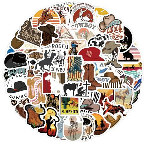 Western Cowboy Aufkleber für Laptop (60 PCS),Geschenk für Kinder Jugendliche Erwachsene Jungen,Western Cowboy Stickers Wasserdicht Vinyl Aufkleber für Scrapbook,Skateboard,Auto,Gepäck
