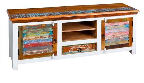 riess-ambiente.de Einzigartiges TV-Board Jakarta 150cm Mango weiß bunt recyceltes Massivholz
