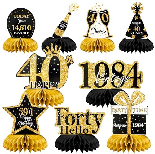 40. Geburtstag Tischdeko Schwarz Gold,9 Stück Bienenwaben Deko Tischaufsätze Set,40 Geburtstag Deko für Männer und Frauen,Tischdekoration für 40. Geburtstag 40. jährige