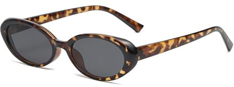 JCTAIFOO Retro Ovale Sonnenbrille für Herren Damen Kleine Runde 90er Jahre Vintage Schatten Mode Cat Eye Brille Schildkröte/Grau