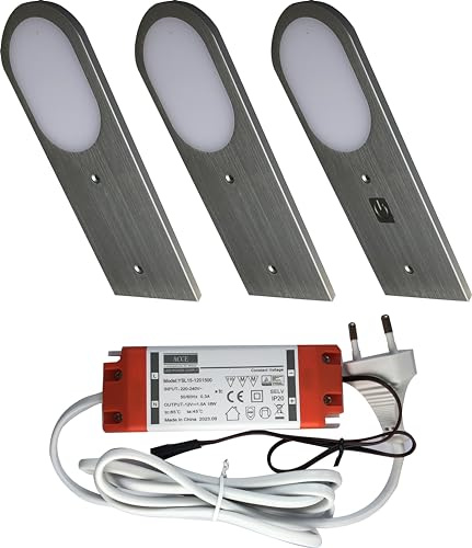 ACCE aluminium unterbauleuchten Küche- Möbel-schrankleuchten, supper dünn, inkl Konverter ein Strahler mit Touchsensorschalter, dimmbar, neutralweiß oder warmweiß (warmweiß, 3er set)…