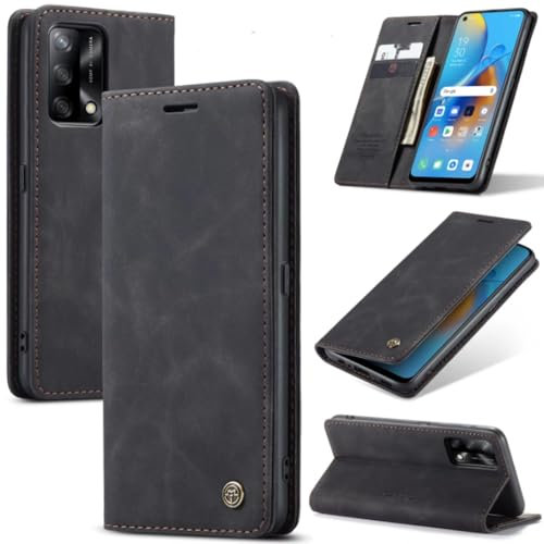 SLWYF Handyhülle für Oppo F19/F19S/A74 4G/A95 4G/Reno6 Lite Hülle, PU Leder Flip Tasche Klappbar Magnet Wallet Lederhülle, Silikon Bumper Klapphülle Case mit Kartenfäch für Oppo F19/A74 4G, Schwarz